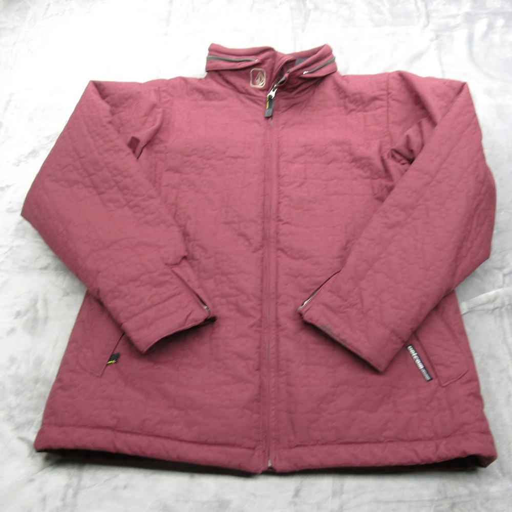 Volcom‎ Jacket Womens Large Maroon Puzzled Thermal Insulated Waterproof Full Zip
